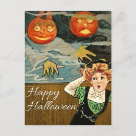 Scared Woman & Pumpkins  Halloween Briefkaart