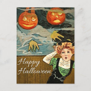 Scared Woman & Pumpkins Halloween Briefkaart