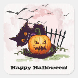 Scaredy Black Cat Happy Halloween Vierkante Sticker