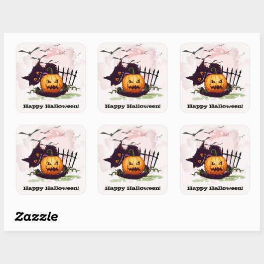 Scaredy Black Cat Happy Halloween Vierkante Sticker (Vel)