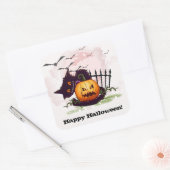 Scaredy Black Cat Happy Halloween Vierkante Sticker (Envelop)