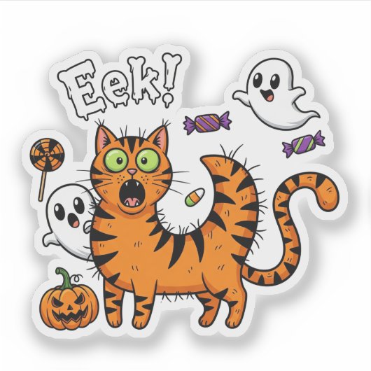 Scaredy Cat - Grappige Halloween Ghost Sticker (Voorkant)
