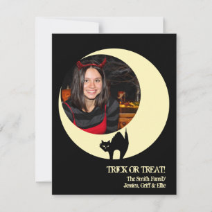 Scaredy cat yellow moon Halloween-fotogroet Kaart