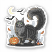 Scaredy Fluff – Maine Coon Halloween Sticker (Voorkant)
