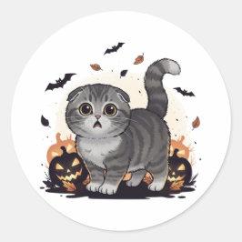 Scaredy Fold - Schattigee Schotse Vouw Halloween Ronde Sticker