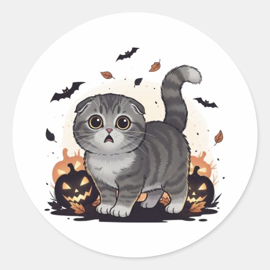 Scaredy Fold - Schattigee Schotse Vouw Halloween Ronde Sticker (Voorkant)