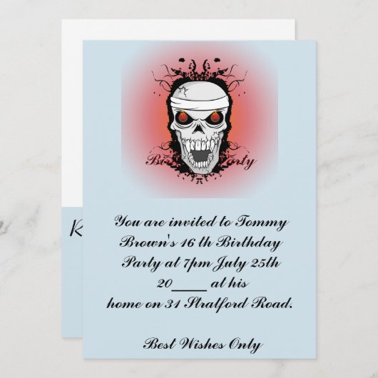 Scarey 16 th Birthday Party Invitation Kaart (Voorkant / Achterkant)