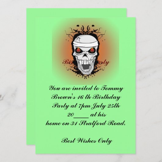 Scarey 16 th Birthday Party Invitation Kaart (Voorkant / Achterkant)