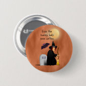 Scarey witch voor koffieknop ronde button 5,7 cm (Voorkant /achterkant)
