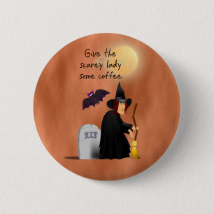 Scarey witch voor koffieknop ronde button 5,7 cm