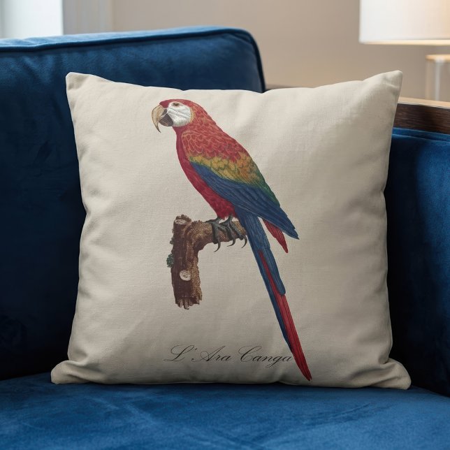 Scarlacroodara of Blauwgele Ara, Ara macao Kussen (Scarlet Macaw or Red-Breasted Macaw, Ara macao. Throw Pillow)