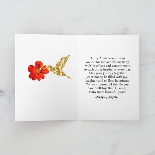Scarlet Bloemenkolibrie Son 15e Jubileum Kaart (Binnen)