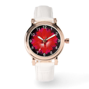 "Scarlet Bloom: Rode Hibiscus Kaleidoscoop" Horloge