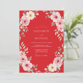 Scarlet Blush Bloom Bruiloft Kaart (Staand voorkant)