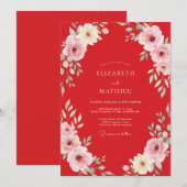 Scarlet Blush Bloom Bruiloft Kaart (Voorkant / Achterkant)