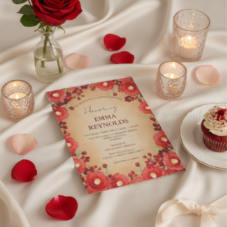 Scarlet Camellia Cherry Blossom Vrijgezellenfeest Kaart