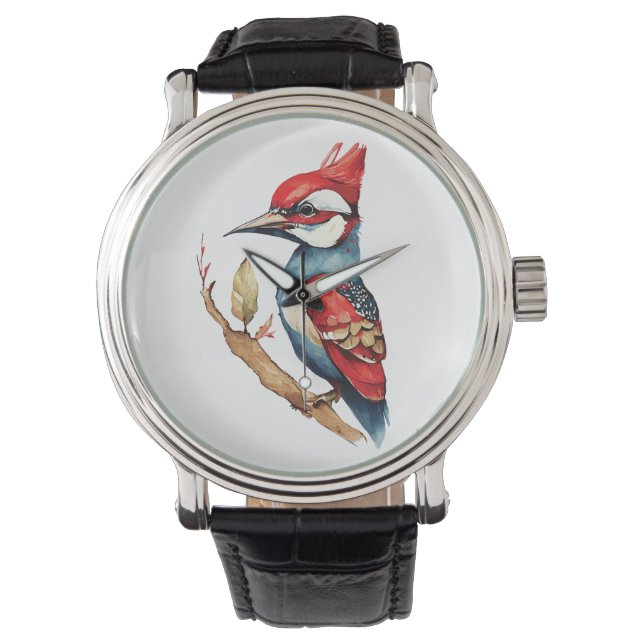 Scarlet Crest Woodpecker Horloge (Voorkant)
