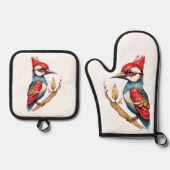 Scarlet Crest Woodpecker Ovenwant & Pannenlap Set (Voorkant)