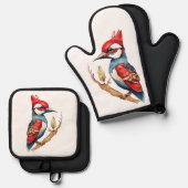 Scarlet Crest Woodpecker Ovenwant & Pannenlap Set (Voorkant / Achterkant)