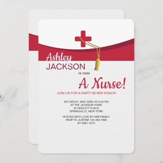 Scarlet Cross Afstuderen Invitation Kaart (Voorkant / Achterkant)