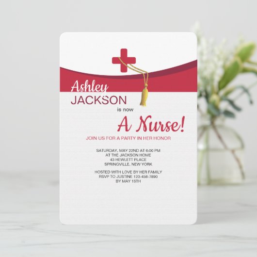 Scarlet Cross Afstuderen Invitation Kaart (Staand voorkant)