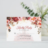 Scarlet Elegance Floral Princess Quinceañera RSVP Kaartje (Staand voorkant)