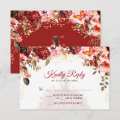 Scarlet Elegance Floral Princess Quinceañera RSVP Kaartje (Voorkant / Achterkant)