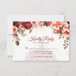 Scarlet Elegance Floral Princess Quinceañera RSVP Kaartje