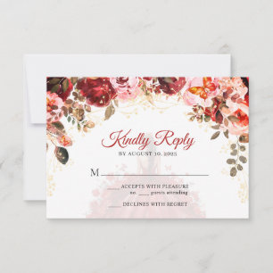 Scarlet Elegance Floral Princess Quinceañera RSVP Kaartje