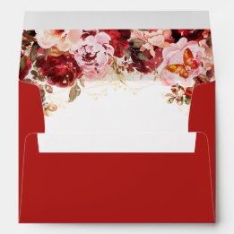 Scarlet Elegance Floral Quinceañera Envelope  Envelop