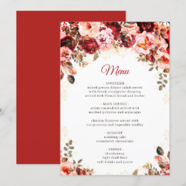 Scarlet Elegance Gold Floral Quinceañera Birthday Menu