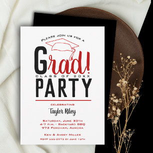 Scarlet en Black Graduation Party Kaart