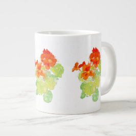 Scarlet en Oranje aquarel Nasturtiums Grote Koffiekop
