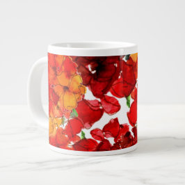 Scarlet en Oranje Waterverf Wallbloemen op White Grote Koffiekop