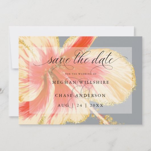 Scarlet en Yellow Tropical Flower Waterverf Save The Date (Voorkant)