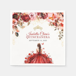 Scarlet Enchanted Floral Gold Princess Quinceanera Servet
