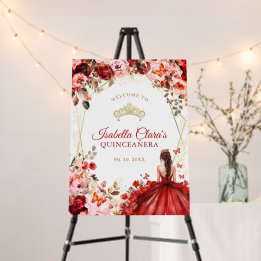 Scarlet Enchanted Floral Gold Quinceanera Welkom