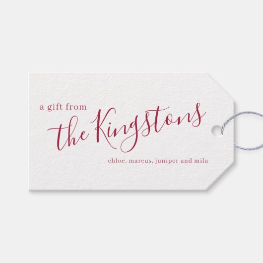 Scarlet Familienaam Script Cadeaus Labels Cadeaulabel (Voorkant (Horizontaal))