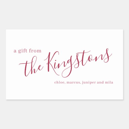 Scarlet Familienaam Script Rechthoekige Sticker (Voorkant)