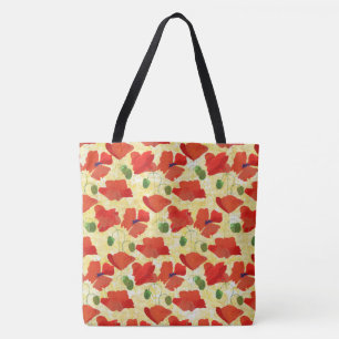 Scarlet Field Poppies Bloemmotief op geel Tote Bag