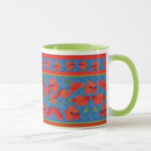 Scarlet Field Poppies Border Ringer Coffee Mok