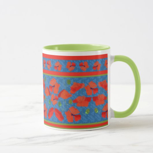 Scarlet Field Poppies Border Ringer Coffee Mok (Rechts)