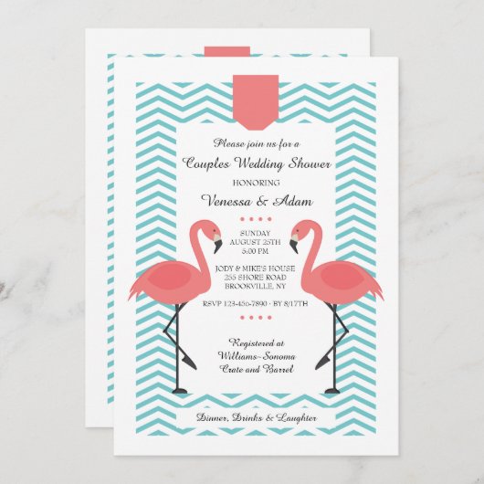 Scarlet Flamingos Invitation Kaart (Voorkant / Achterkant)