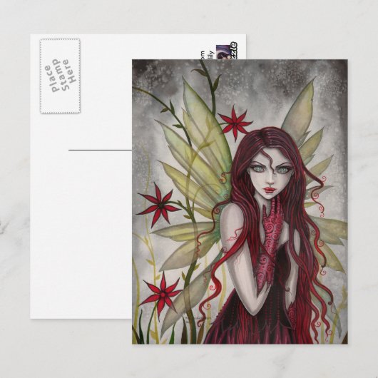 Scarlet Flower Fantasy Art van Molly Harrison Briefkaart (Voorkant / Achterkant)