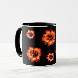 Scarlet Flowers patroon op zwart Mok