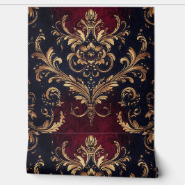 Scarlet & Goud Barok Bloemen Behang