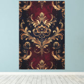 Scarlet & Goud Barok Bloemen Canvas Afdruk (Insitu (Houten vloer))