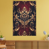 Scarlet & Goud Barok Bloemen Canvas Afdruk (Insitu (Woonkamer))