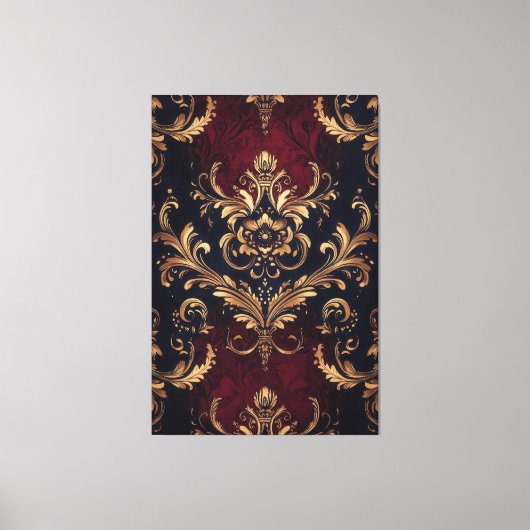 Scarlet & Goud Barok Bloemen Canvas Afdruk (Voorkant)