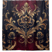 Scarlet & Goud Barok Bloemen Douchegordijn (Voorkant)